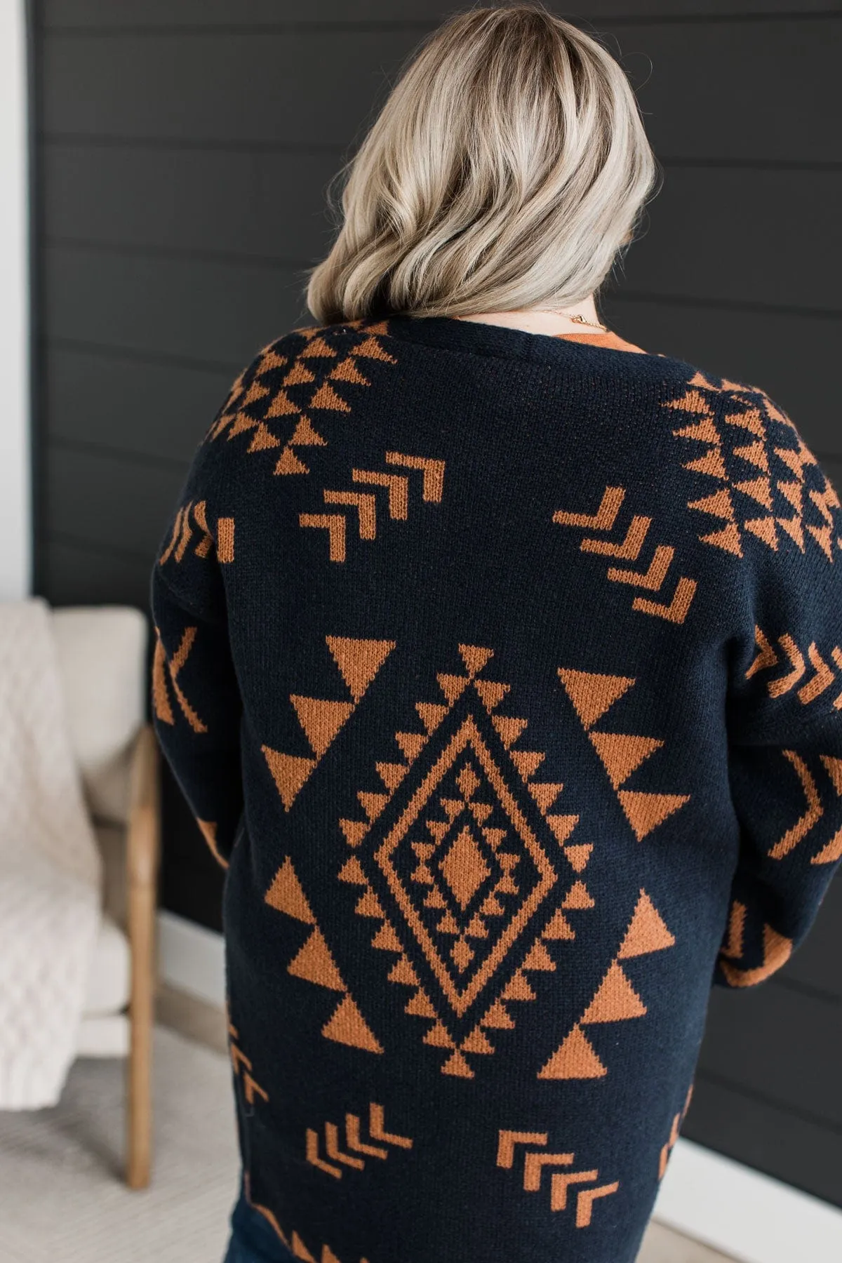 More Than Style Aztec Knit Cardigan- Navy