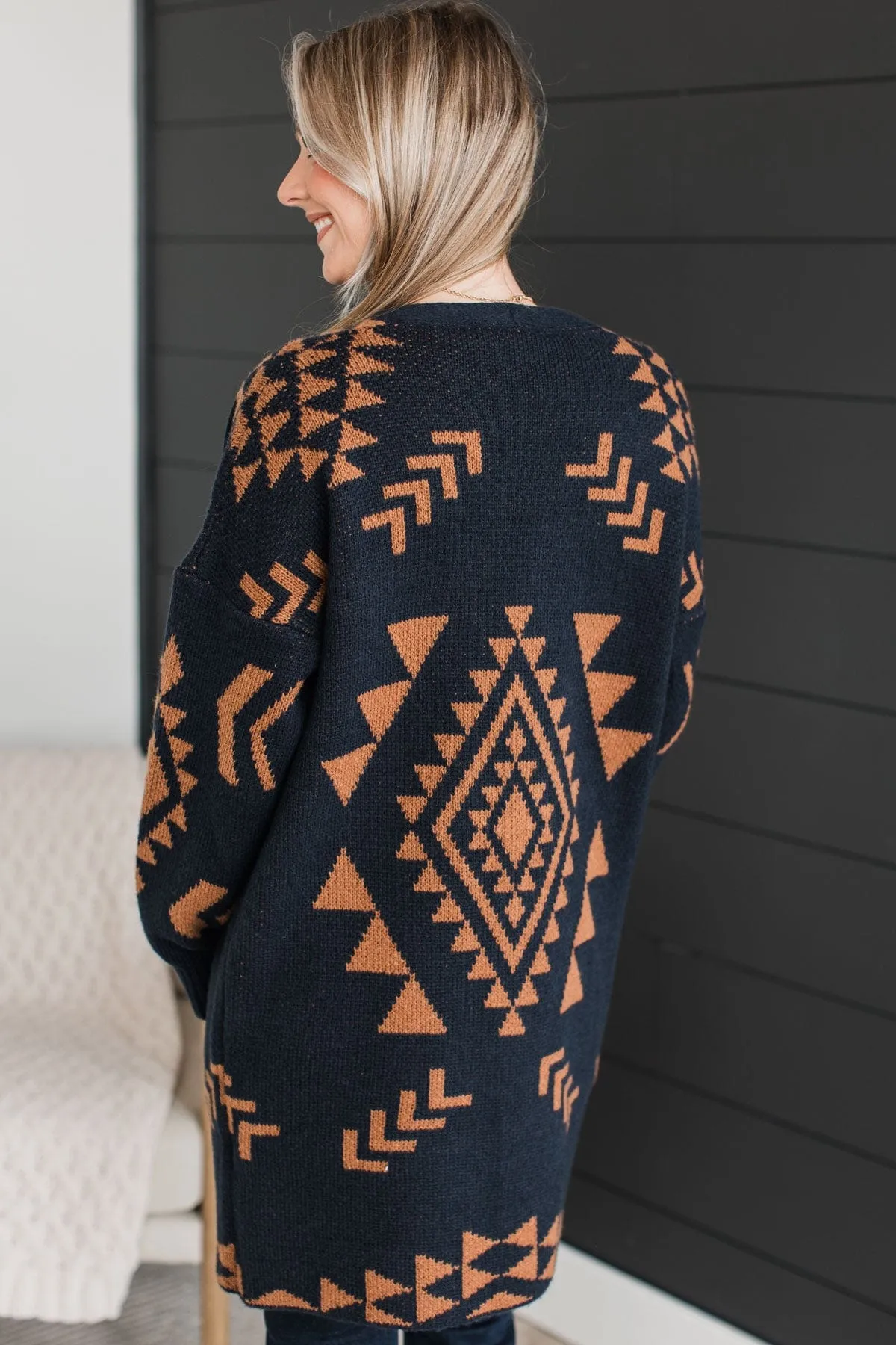 More Than Style Aztec Knit Cardigan- Navy