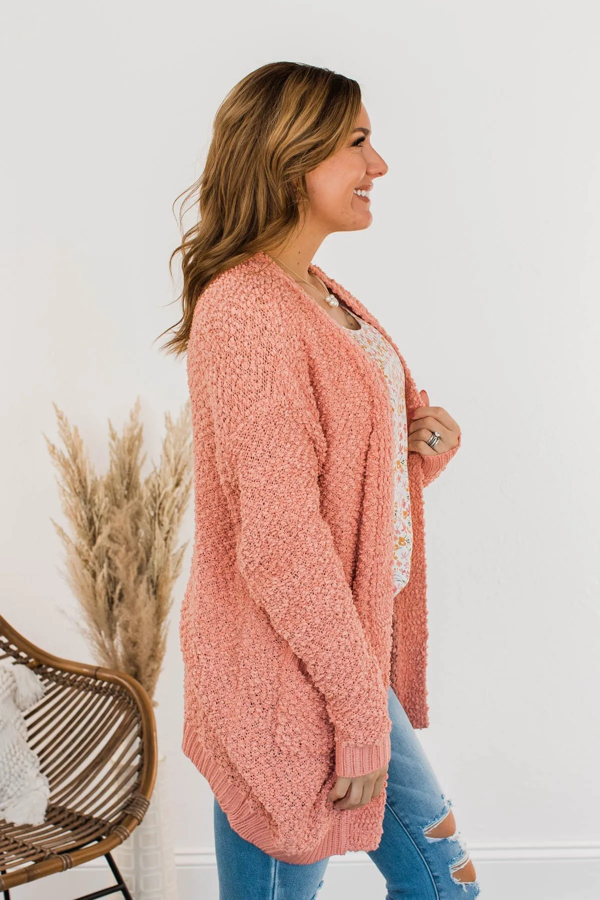 Movie Date Popcorn Knit Cardigan- Dusty Peach