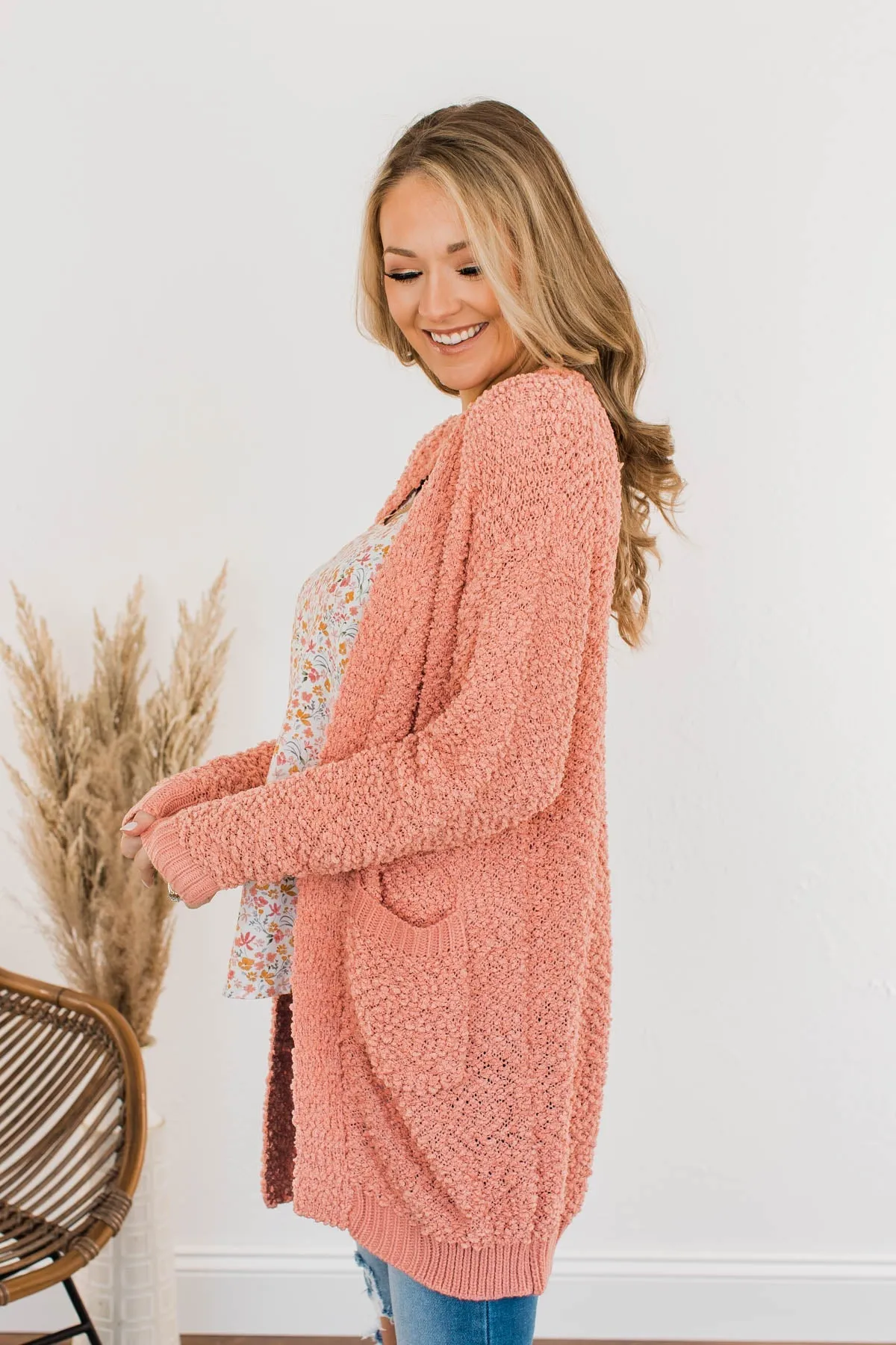 Movie Date Popcorn Knit Cardigan- Dusty Peach