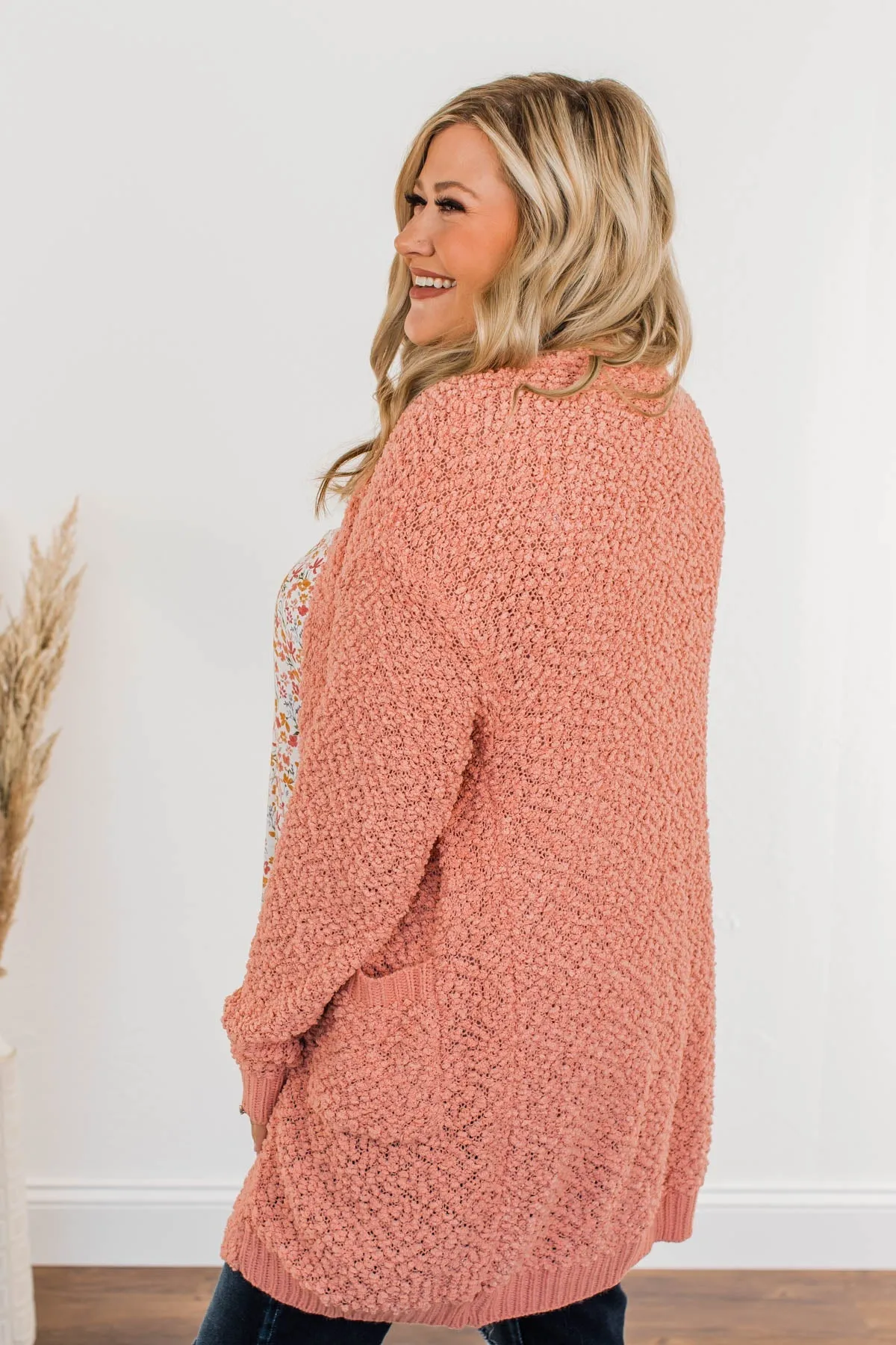 Movie Date Popcorn Knit Cardigan- Dusty Peach