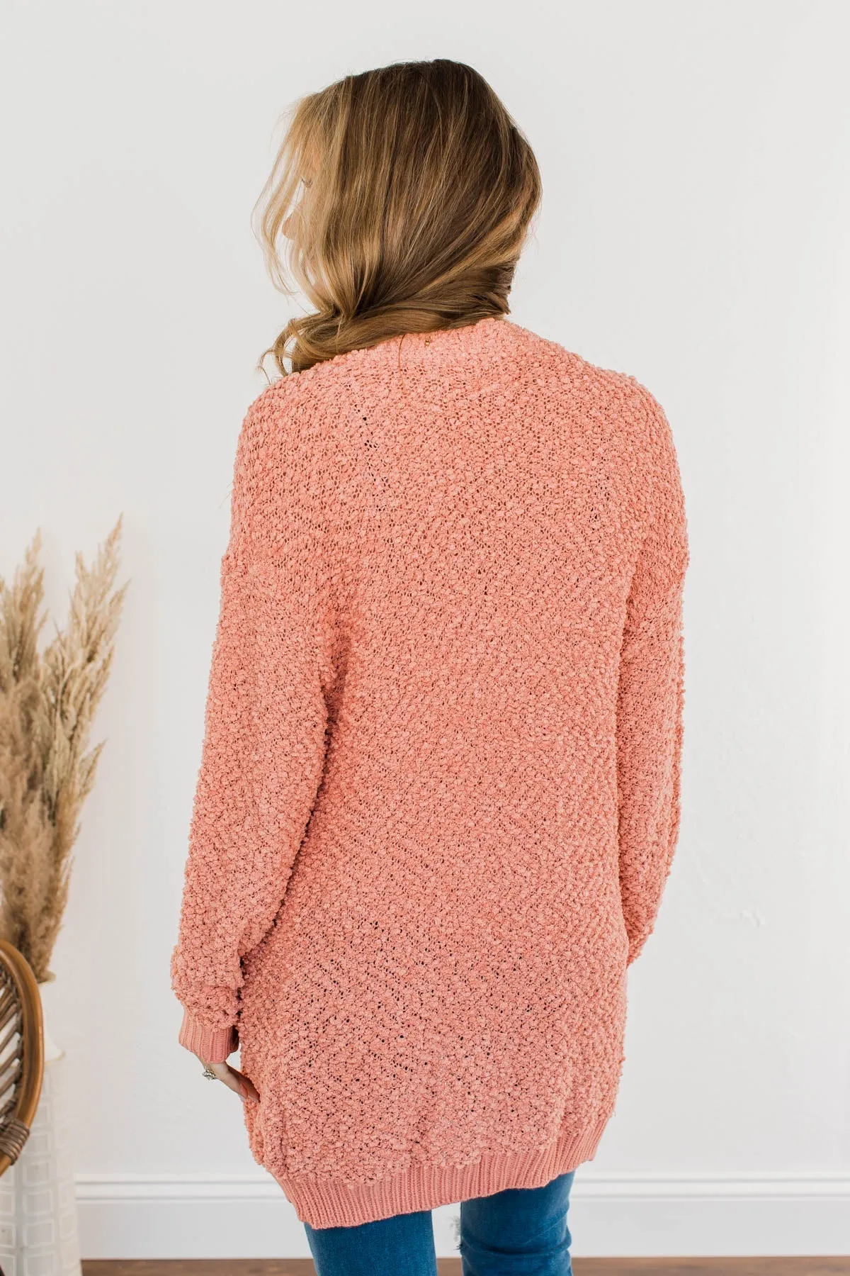 Movie Date Popcorn Knit Cardigan- Dusty Peach