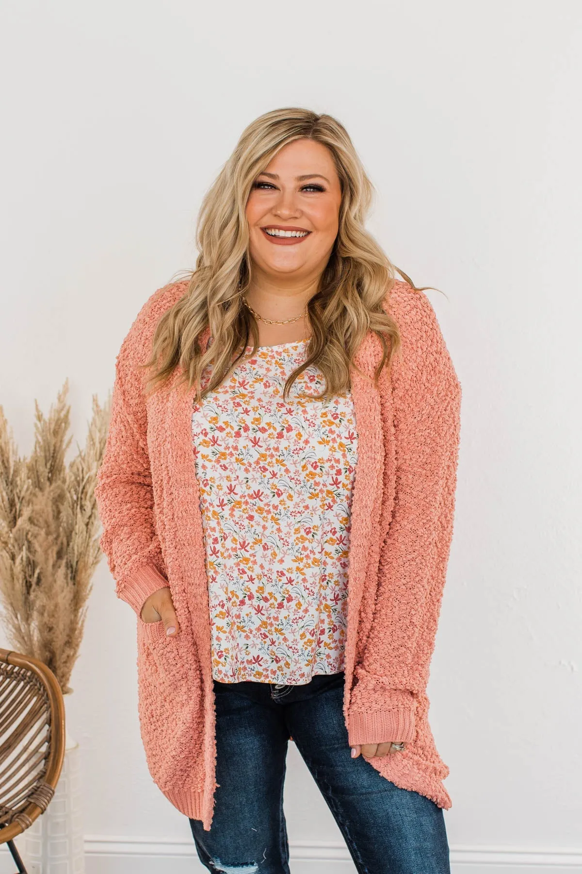 Movie Date Popcorn Knit Cardigan- Dusty Peach