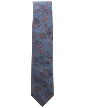 Navy and Brown Paisley Silk and Wool Tie