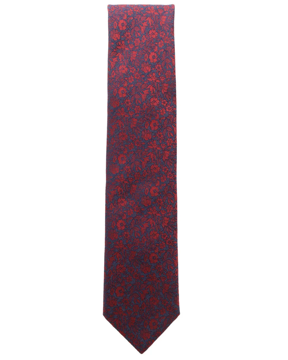 Navy and Fuchsia Floral Silk and Wool Tie