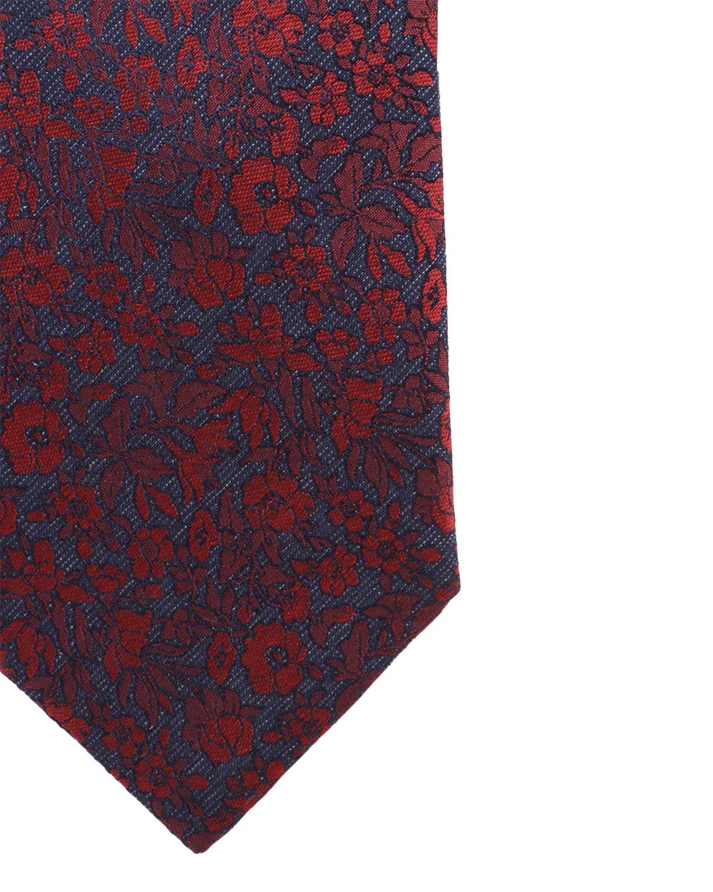 Navy and Fuchsia Floral Silk and Wool Tie