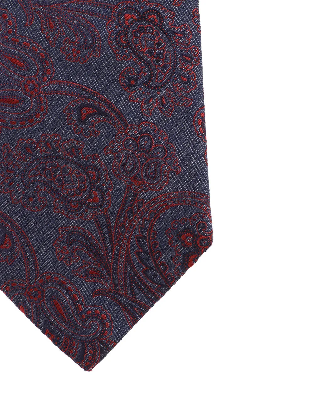 Navy and Fuchsia Paisley Silk and Wool Tie