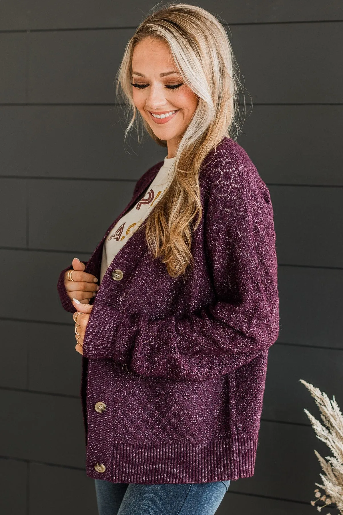 Never Change Knit Button Cardigan- Dark Plum