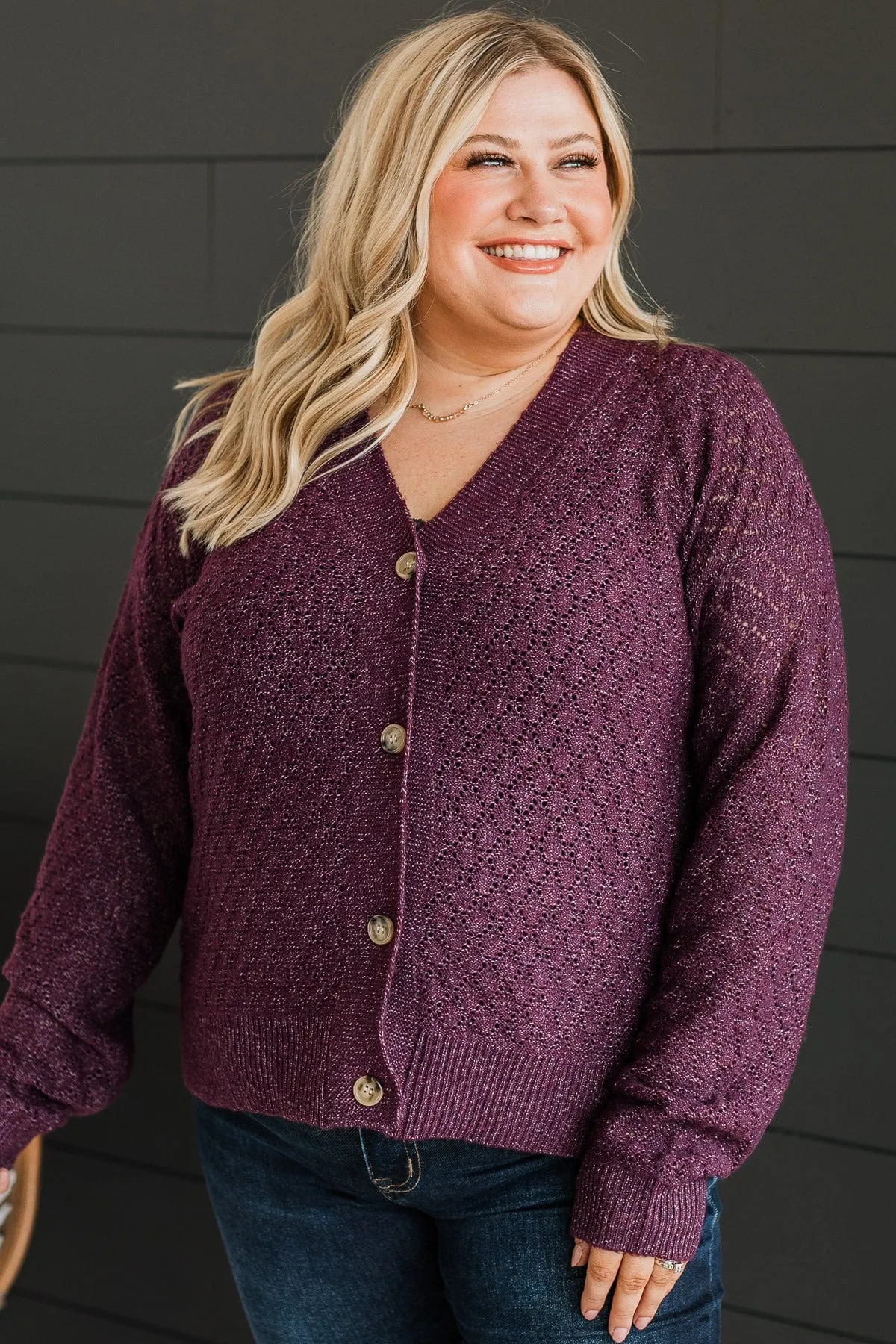 Never Change Knit Button Cardigan- Dark Plum