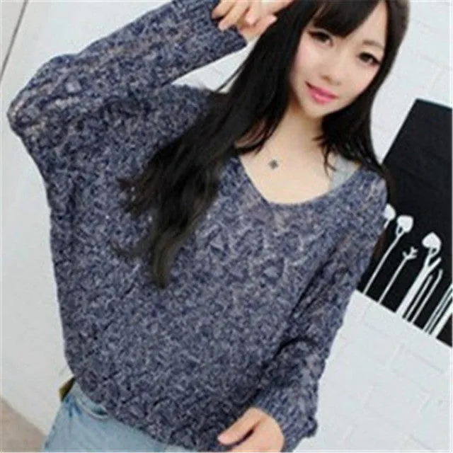 New Autumn Female Knitting Sweater Plus Size Hollow out Thin Knittedwear Long Sleeve V-neck Pullovers 71306 GS