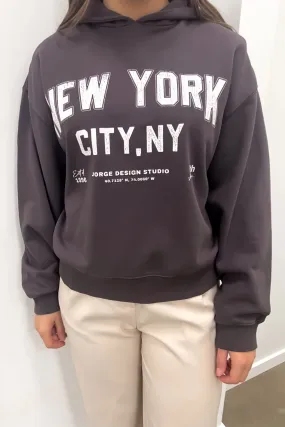 New York Hoodie Washed Black