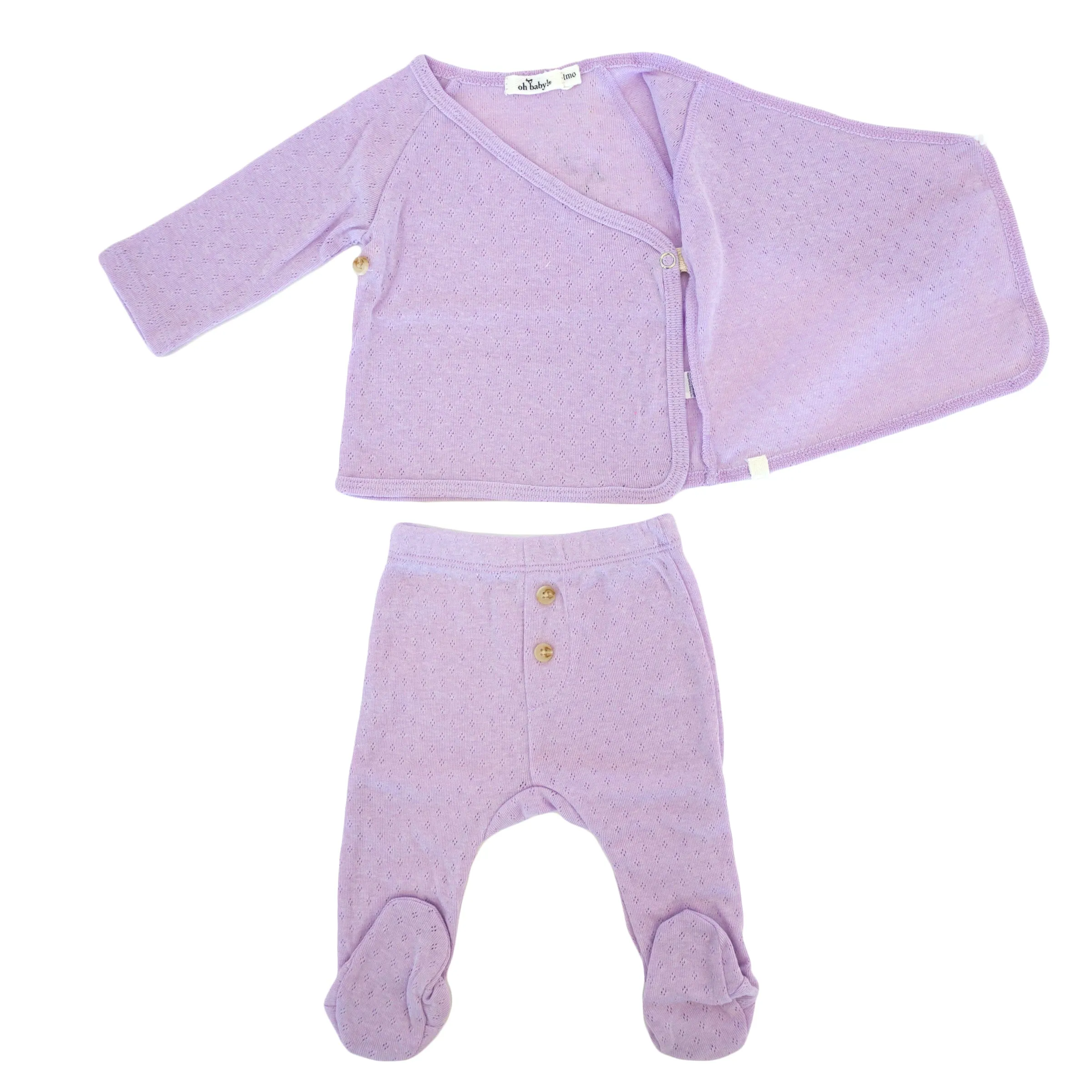 oh baby! Pointelle Kimono Footie Set - Lilac Heather