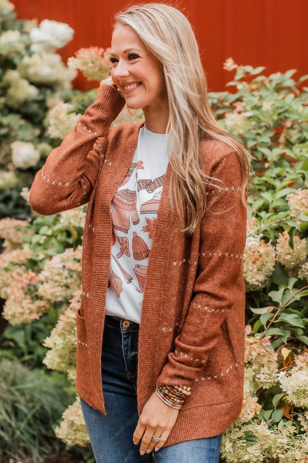 Oh So Lovely Open Front Cardigan- Copper