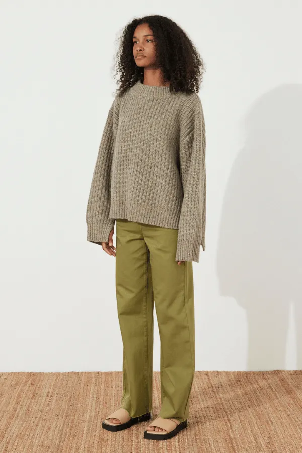 Olive Merino Wool Blend Knit Jumper