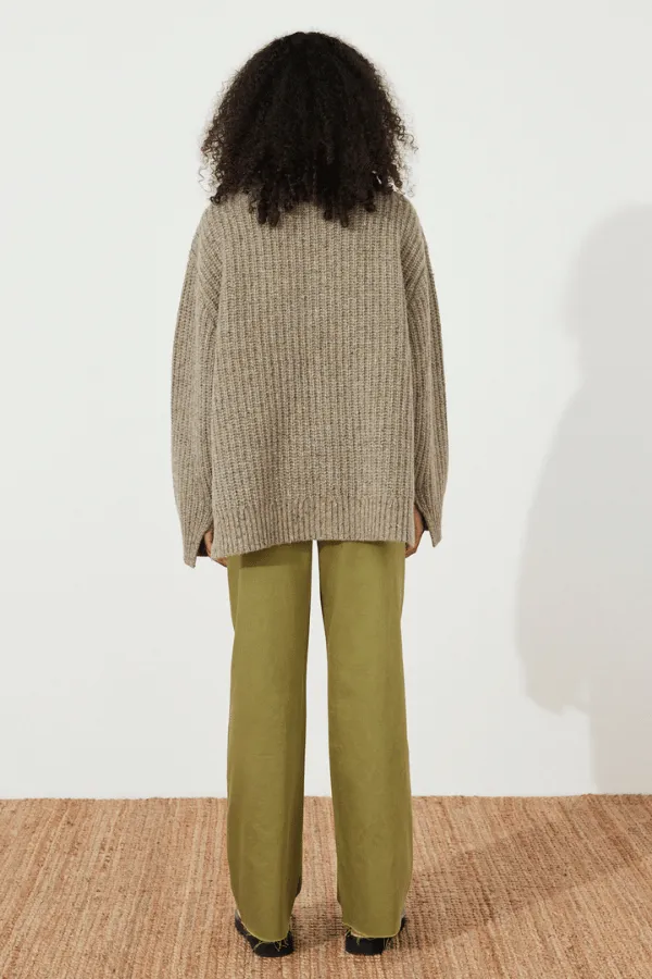 Olive Merino Wool Blend Knit Jumper