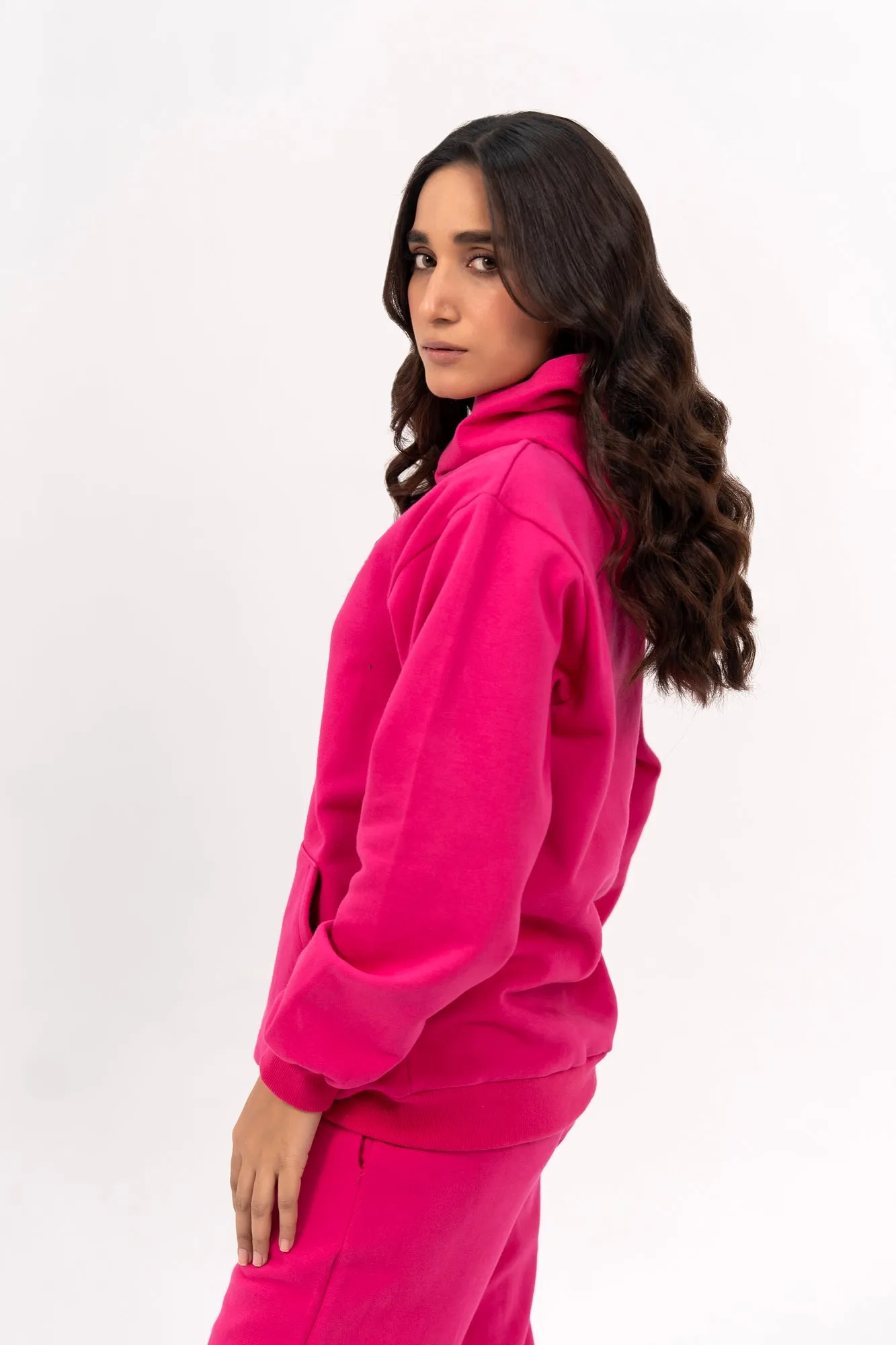 Oversized Hoodie in Fleece - Hot Pink