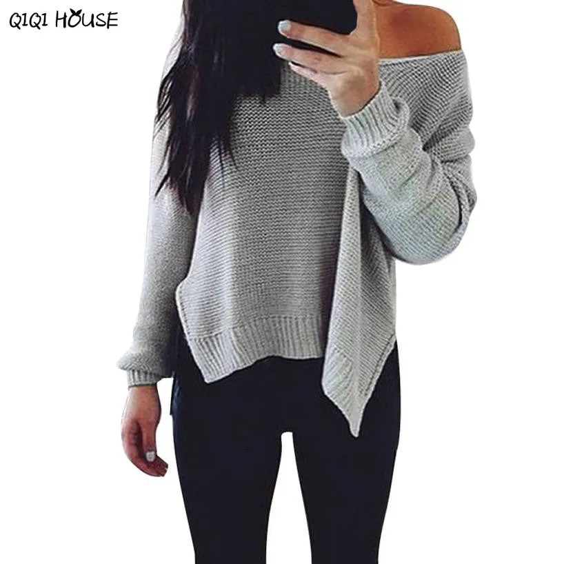 Oversized Sweater Solid Sexy V-Neck Long Sleeve Loose Autumn Outwear Pullovers Sweater Knitwear Casaco Feminino#C112 SM6