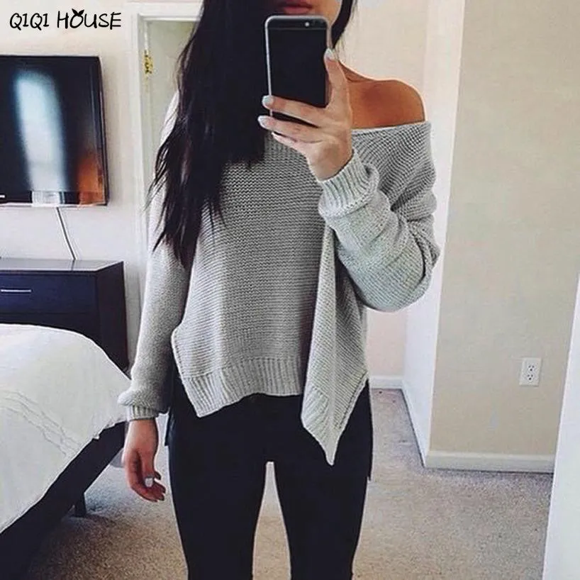 Oversized Sweater Solid Sexy V-Neck Long Sleeve Loose Autumn Outwear Pullovers Sweater Knitwear Casaco Feminino#C112 SM6