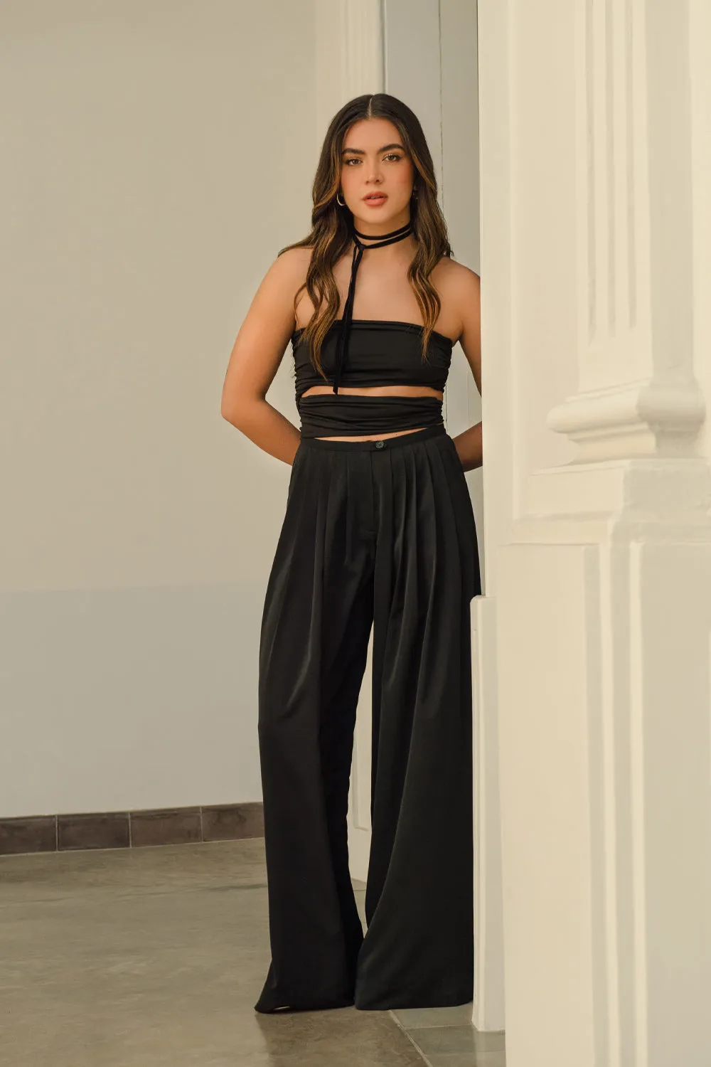 Pantalon de fit palazzo con plisados