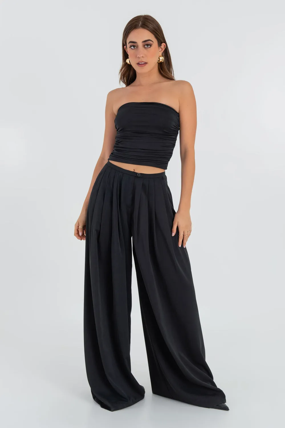 Pantalon de fit palazzo con plisados