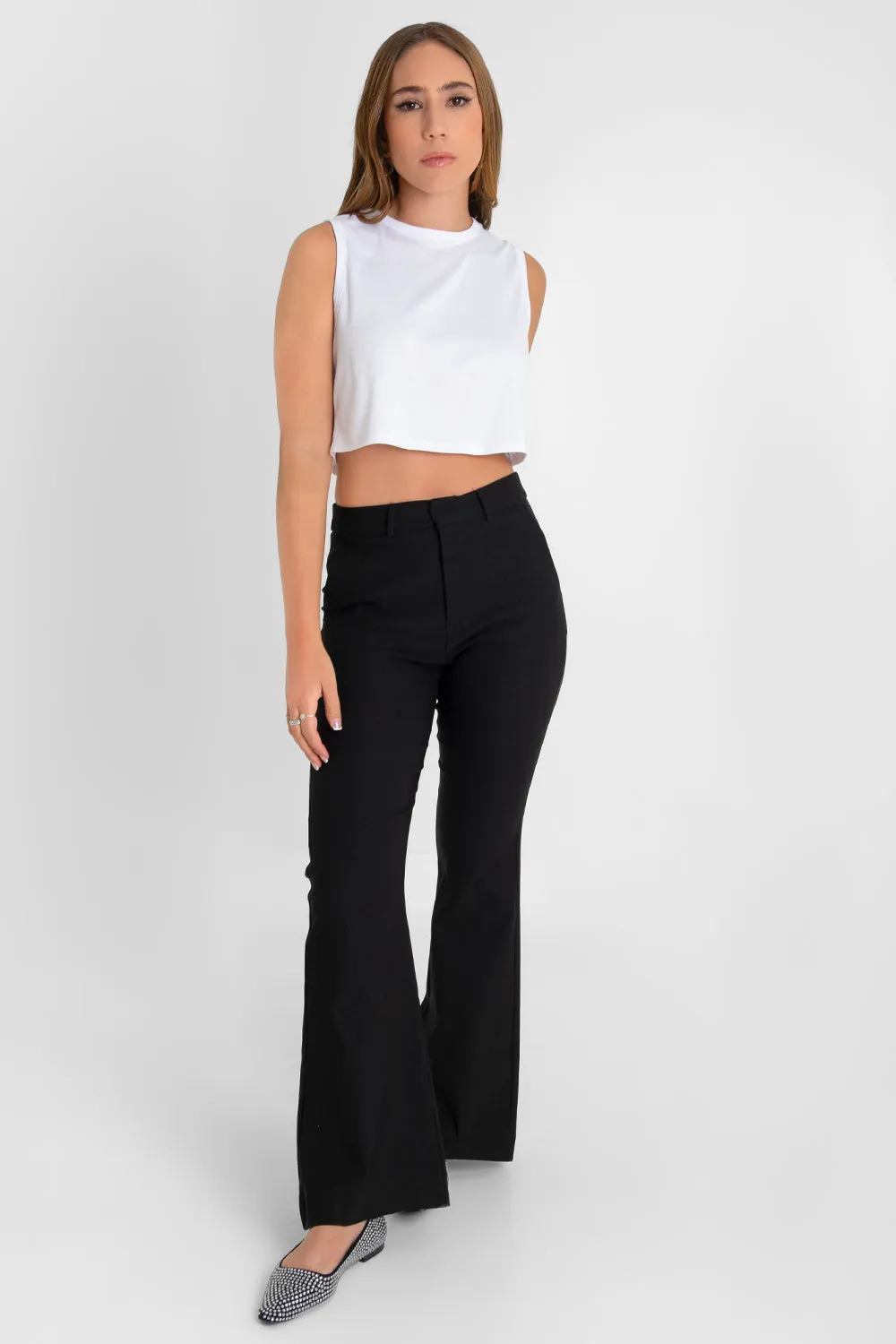 Pantalón ajustado de fit flare tiro alto