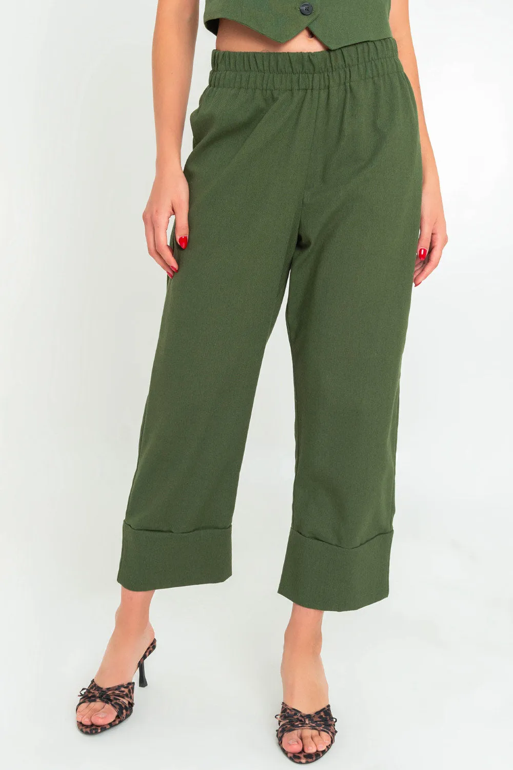 Pantalón de lino fit culotte tiro alto