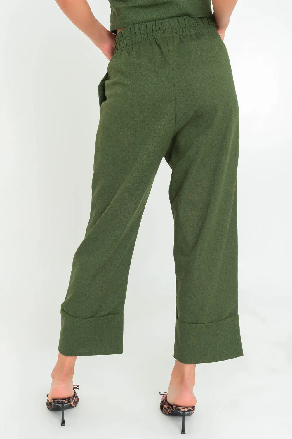 Pantalón de lino fit culotte tiro alto