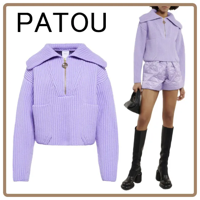 PATOU  |Wool Long Sleeves Plain V-neck & Crew neck