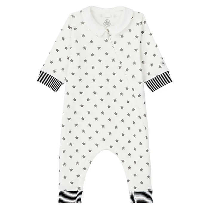 Petit Bateau Baby Tusee Pyjamas White With Grey Star Print