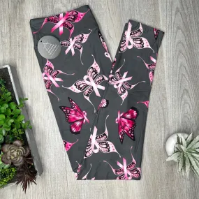 Pink Ribbon Butterfly Soft Leggings