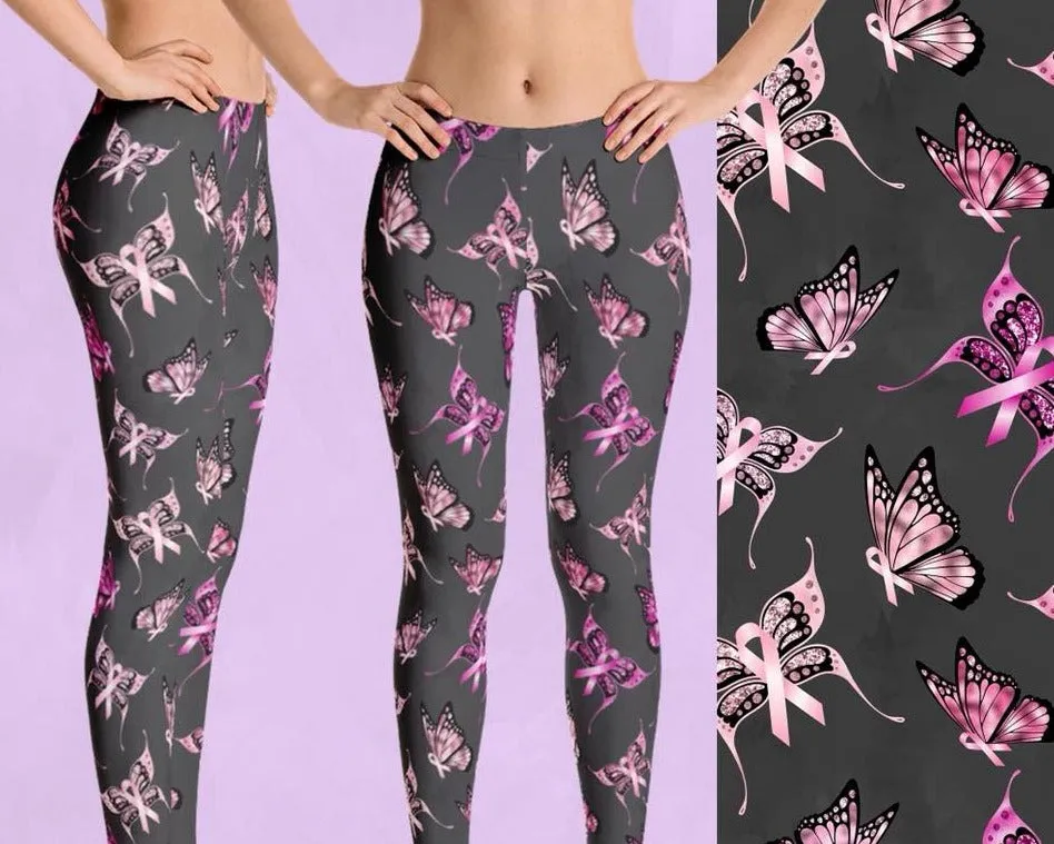 Pink Ribbon Butterfly Soft Leggings