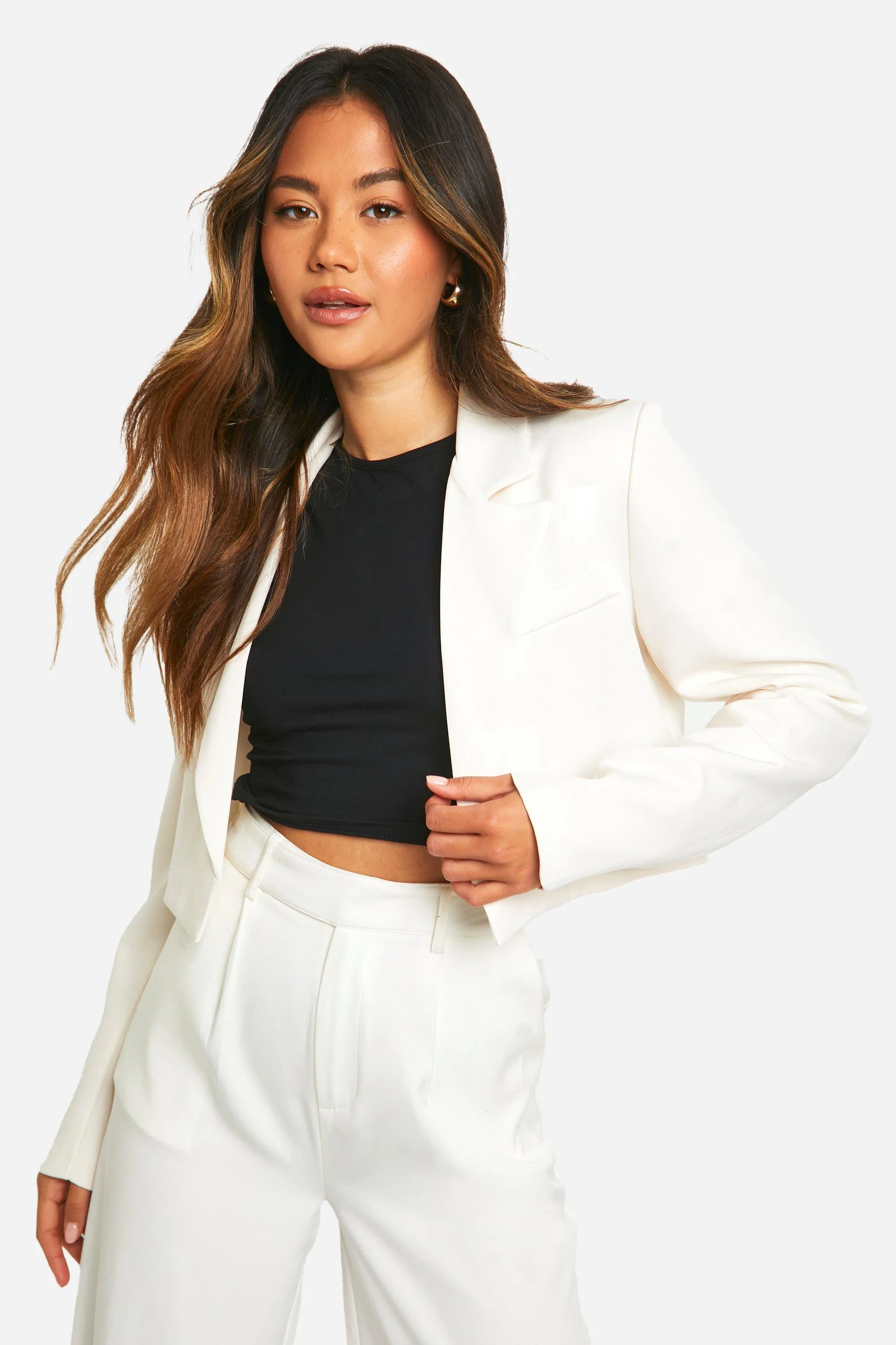 Plunge Lapel Longline Crop Tailored Blazer