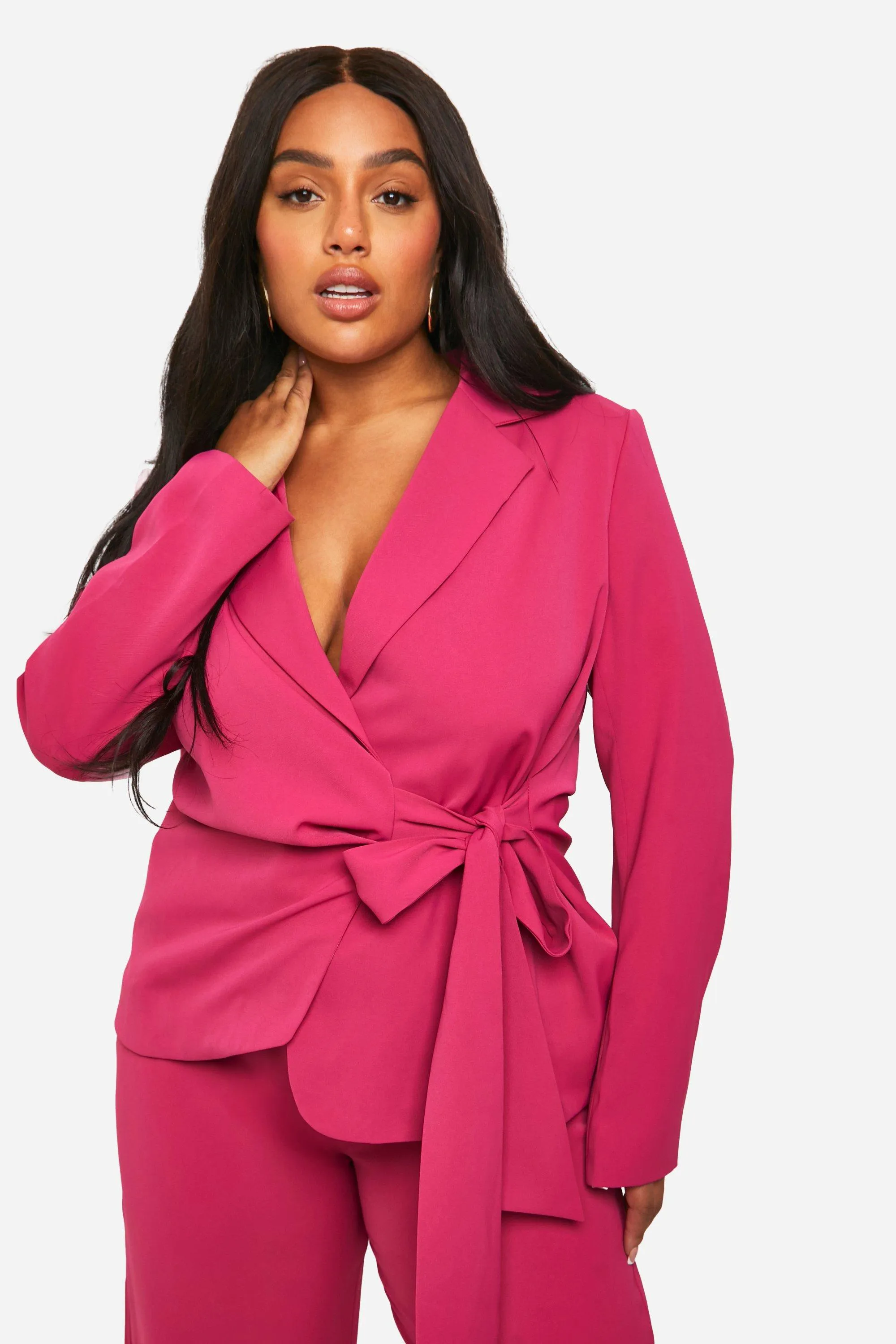 Plus Tie Side Drape Blazer