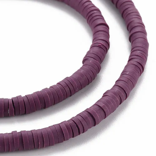 Polymer Clay Beads, Fimo, Katsuki, Heishi, Flat, Round, Purple, 4mm