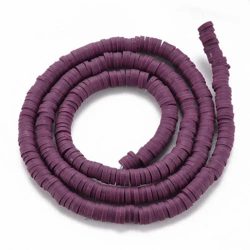 Polymer Clay Beads, Fimo, Katsuki, Heishi, Flat, Round, Purple, 4mm