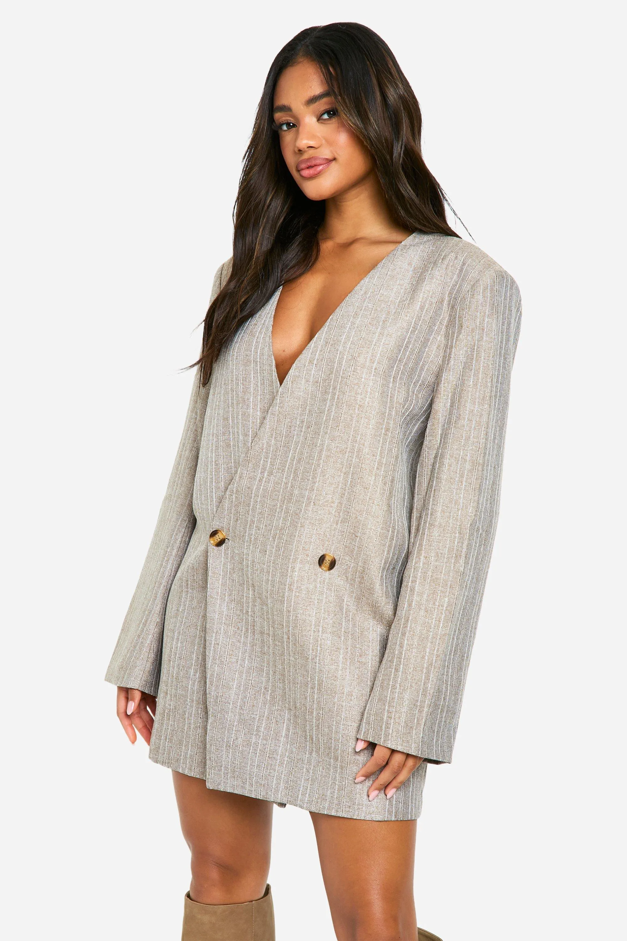 Premium Glitter Pinstripe Oversized Blazer Dress