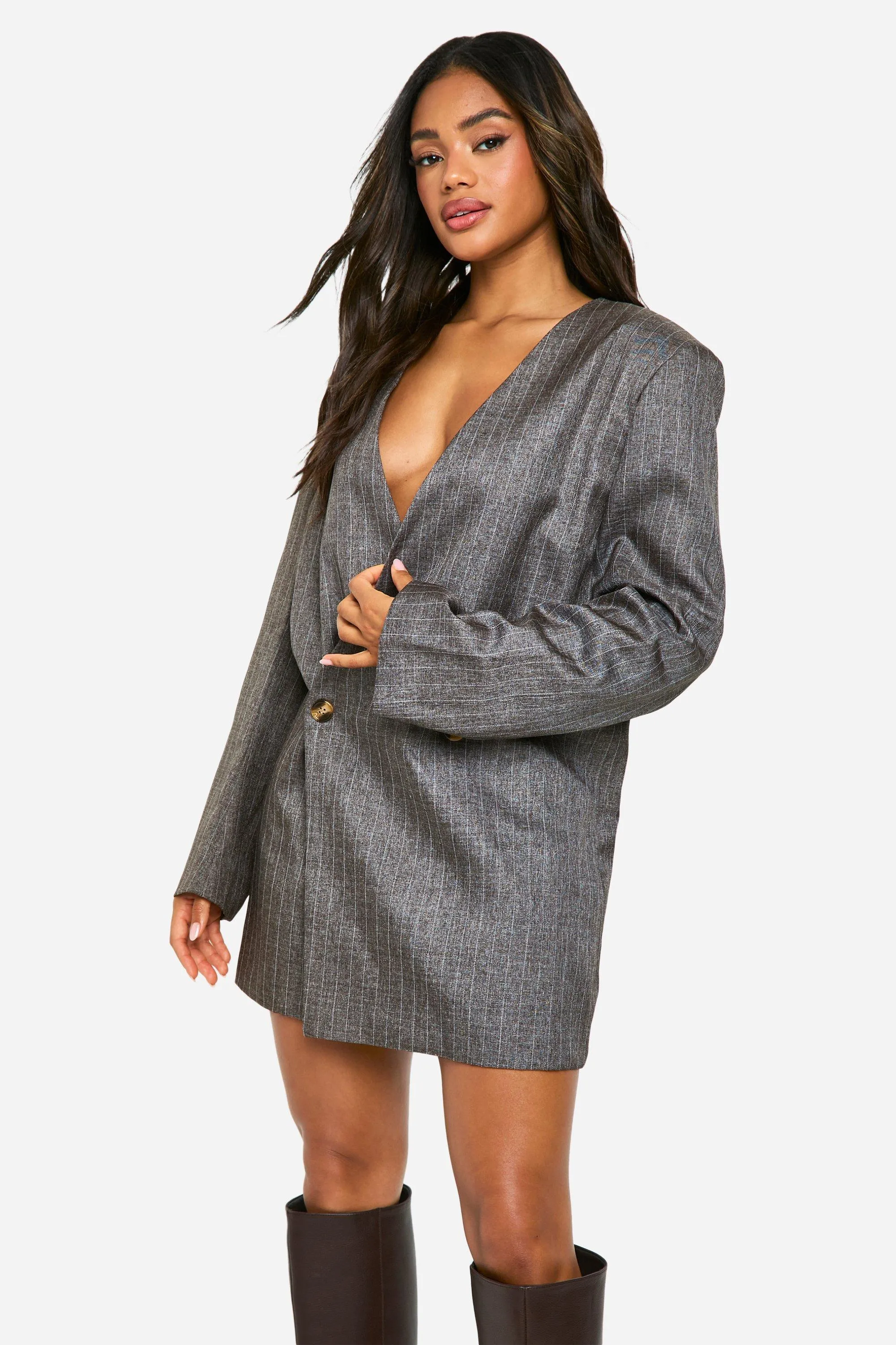 Premium Heavy Pinstripe Oversized Blazer Dress