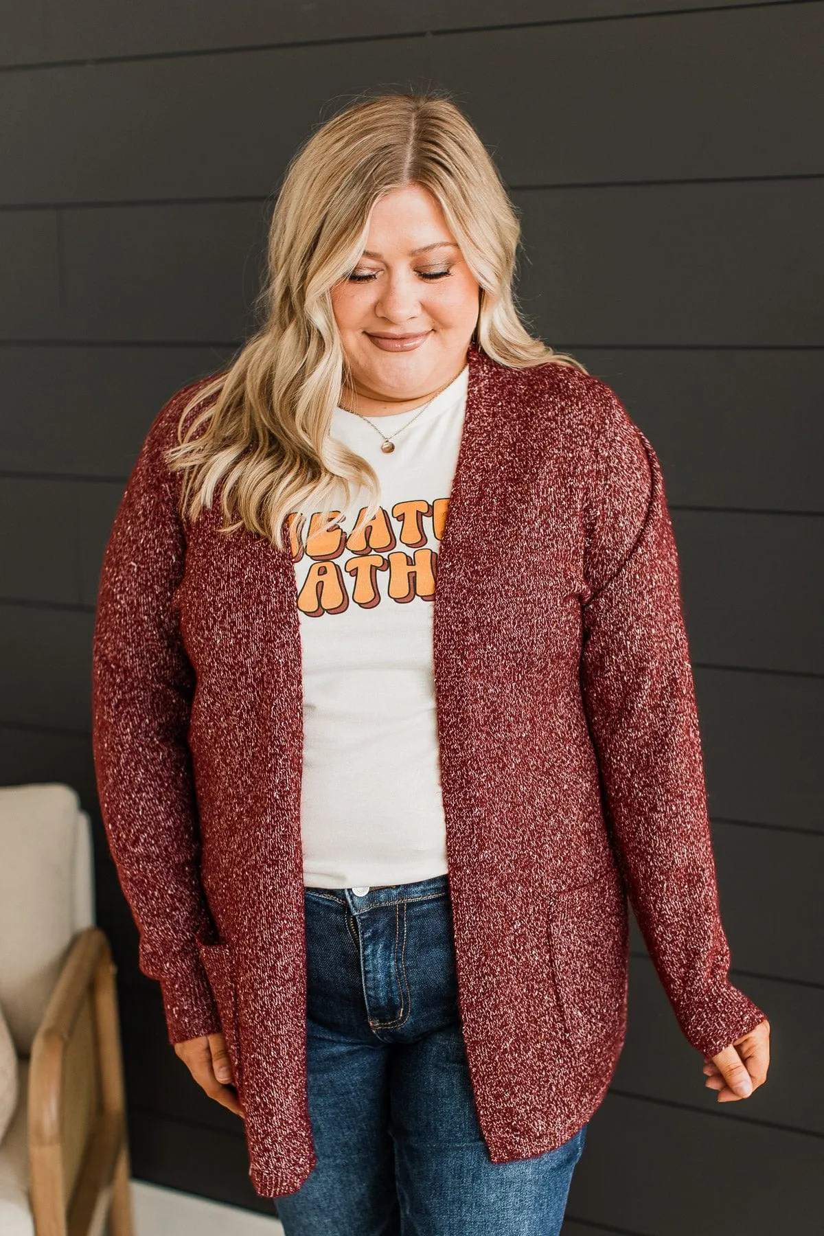 Props To You Sprinkle Knit Cardigan- Burgundy