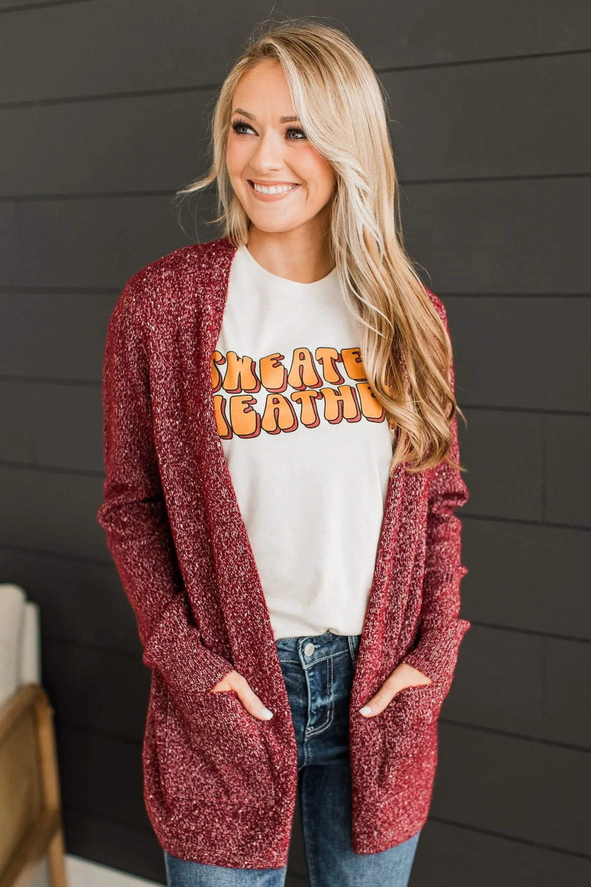 Props To You Sprinkle Knit Cardigan- Burgundy