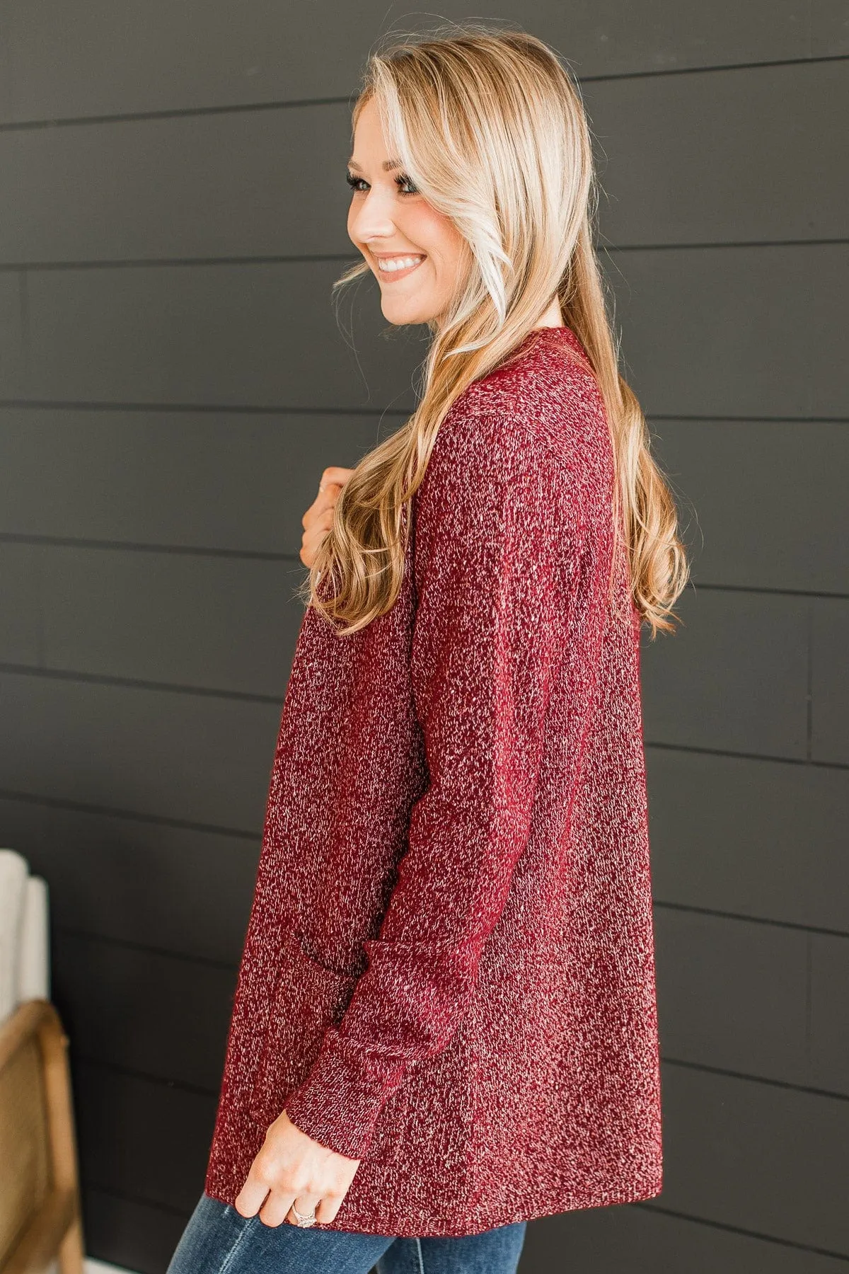 Props To You Sprinkle Knit Cardigan- Burgundy