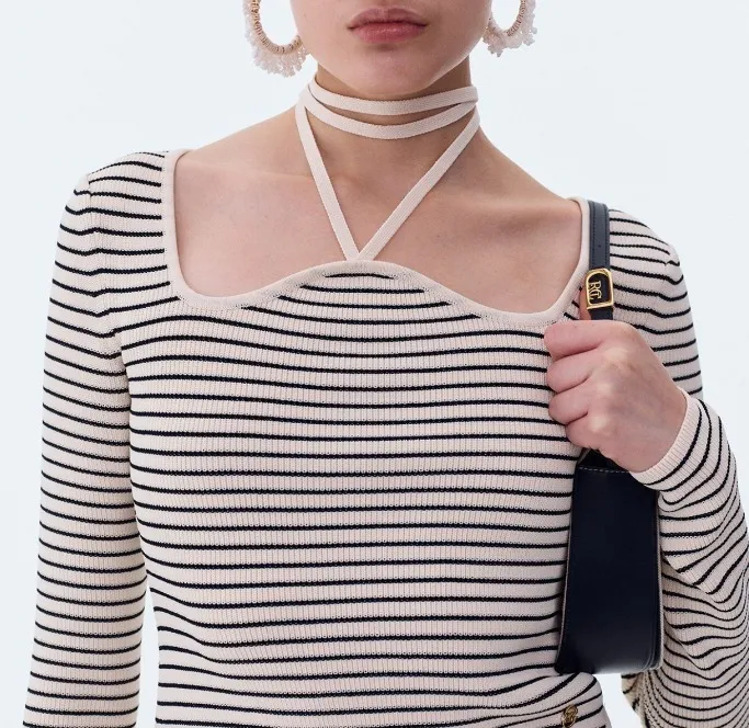 RECTO  |Stripes Long Sleeves V-neck & Crew neck