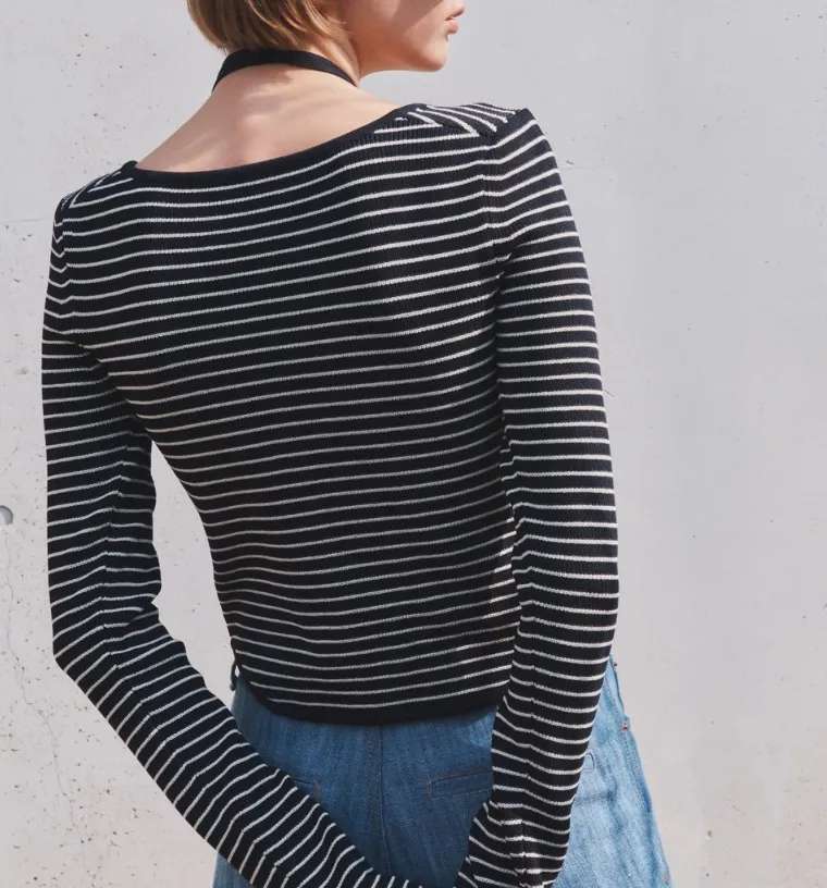 RECTO  |Stripes Long Sleeves V-neck & Crew neck