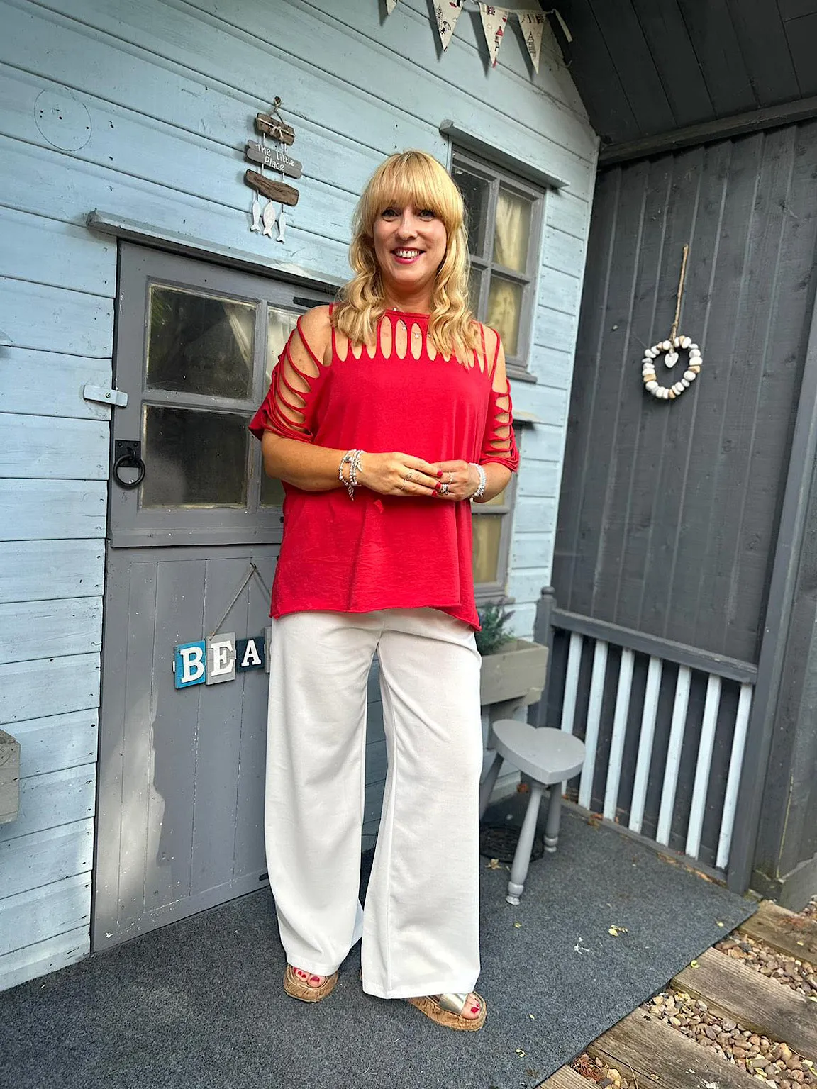 Red Distressed Pattern Tee Andrea