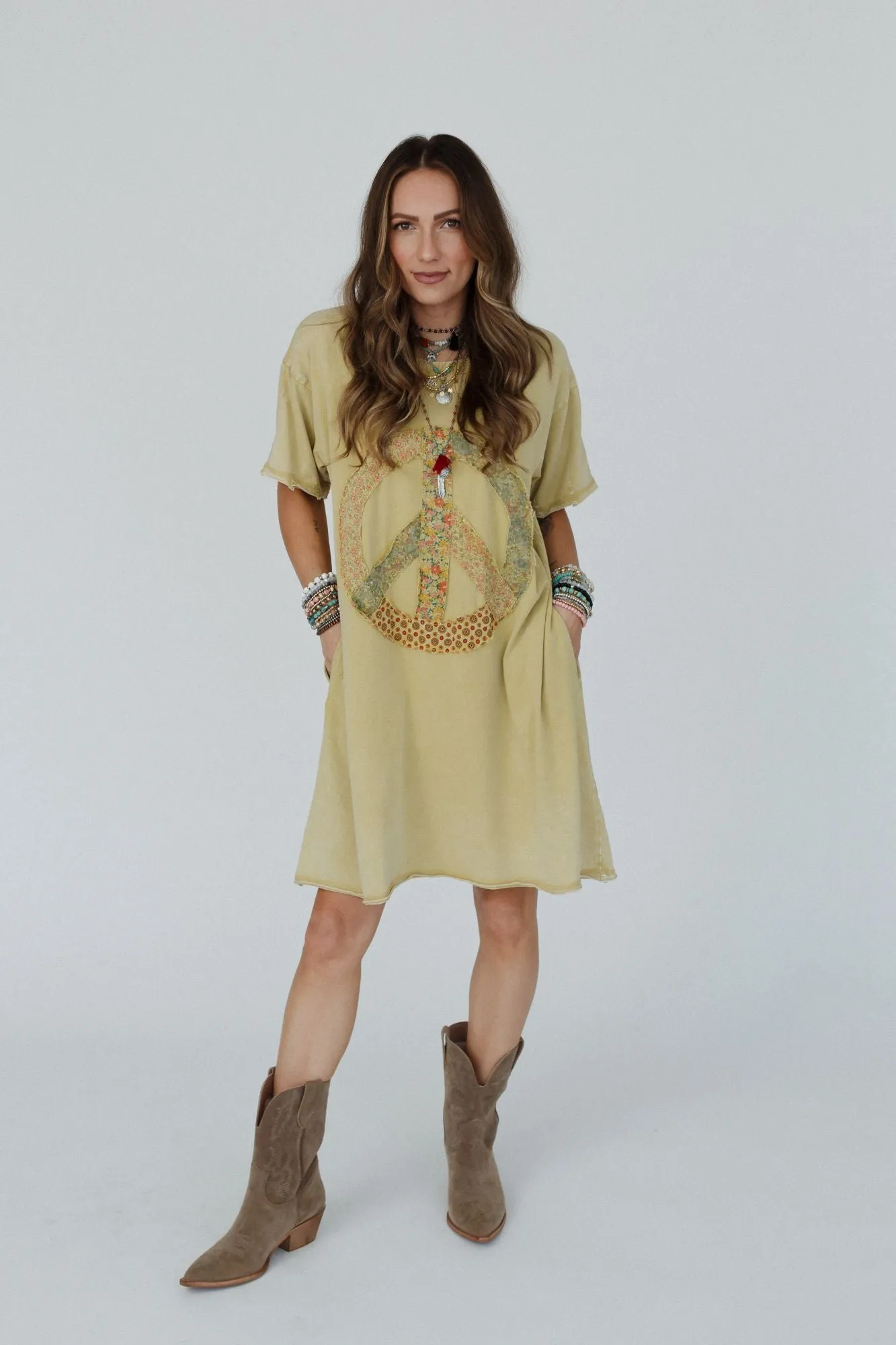 Retro Peace Tunic Top - Mustard