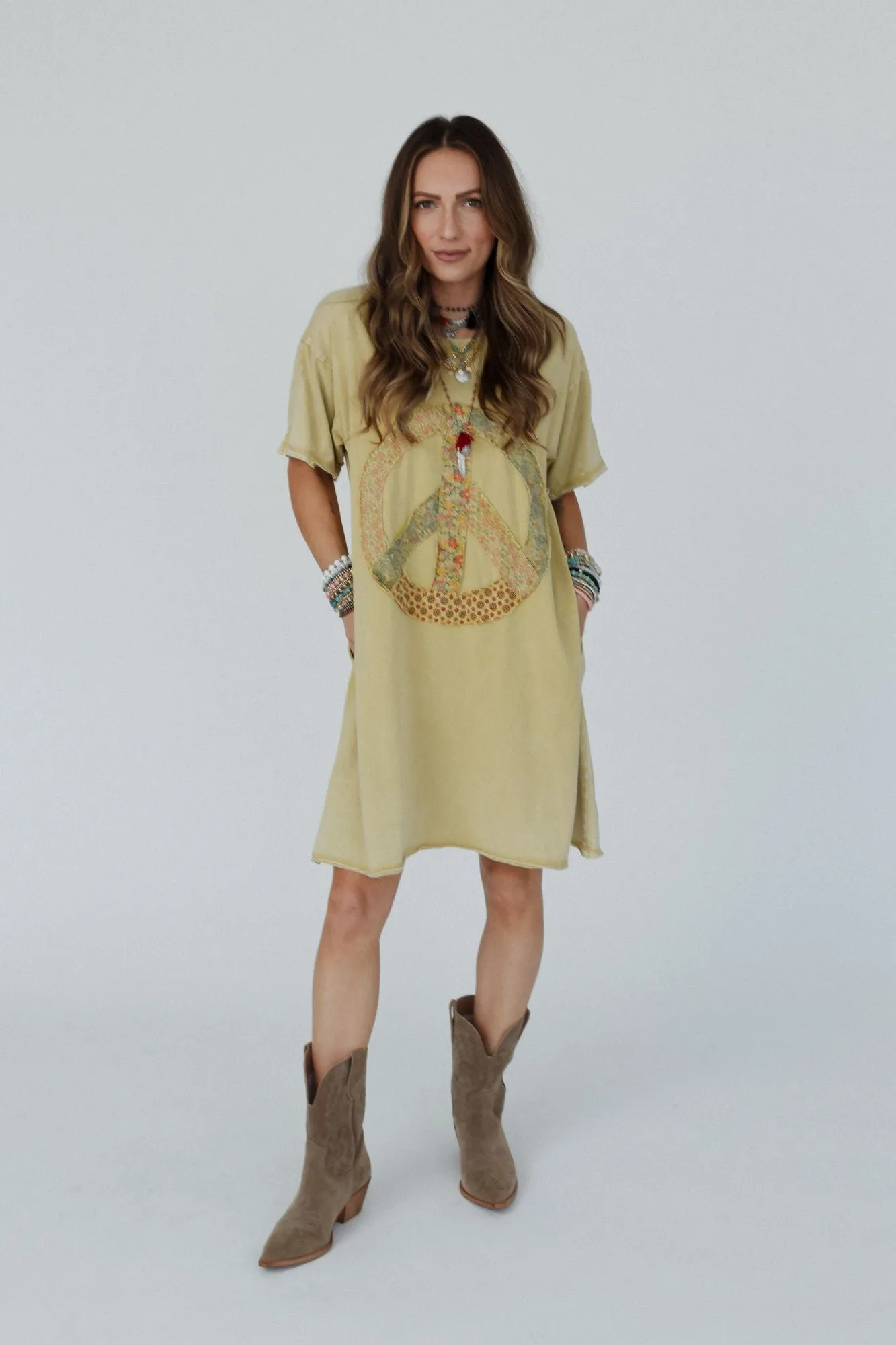 Retro Peace Tunic Top - Mustard