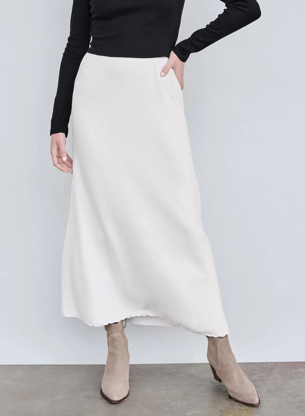 Rib Bias Cut Skirt in Cream