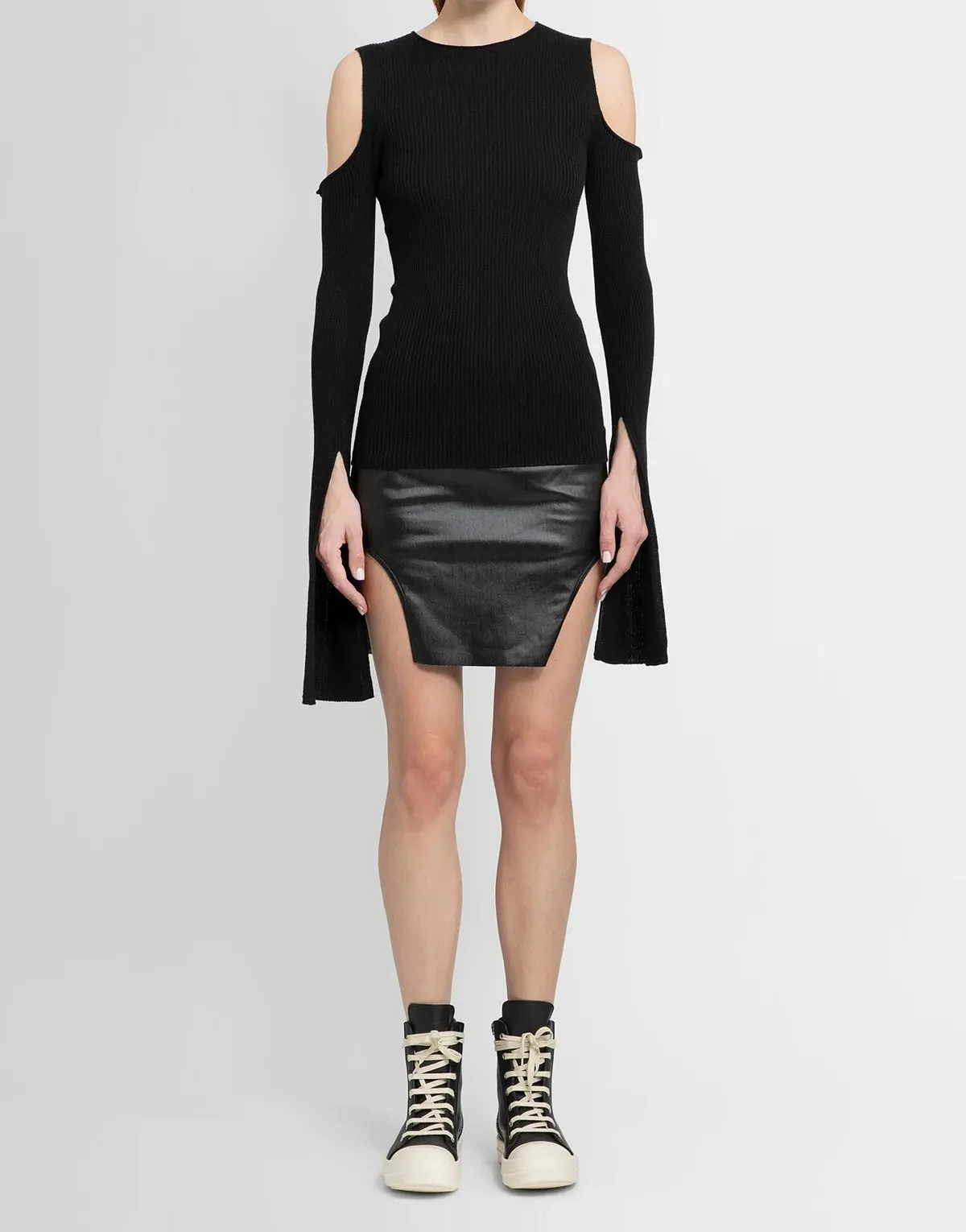 RICK OWENS  |Wool Rib Long Sleeves Elegant Style V-neck & Crew neck