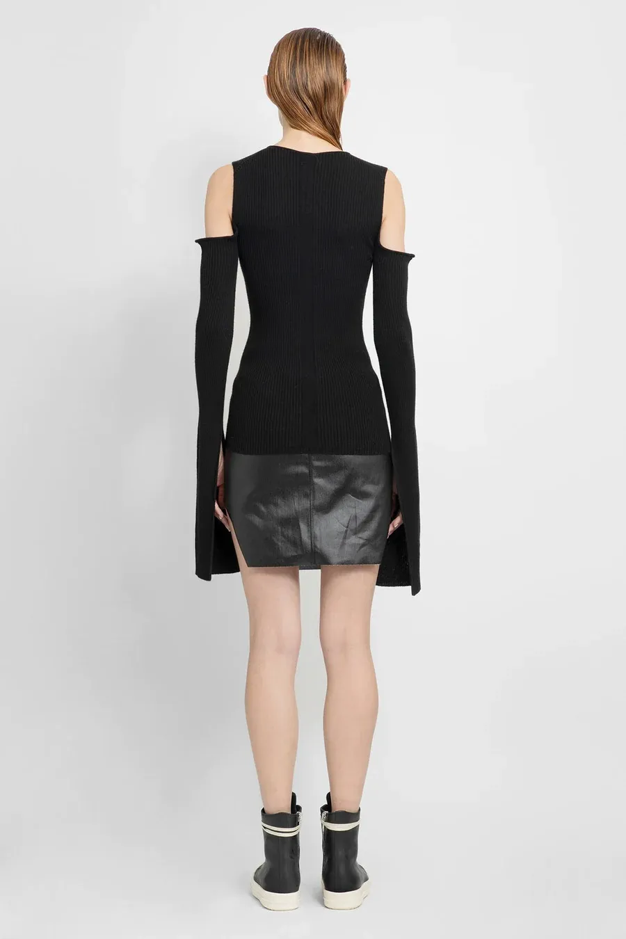 RICK OWENS  |Wool Rib Long Sleeves Elegant Style V-neck & Crew neck