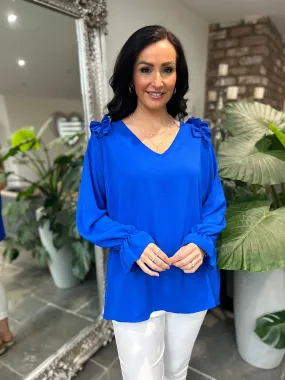 Royal Blue Crepe Frill Shoulder Blouse Danni