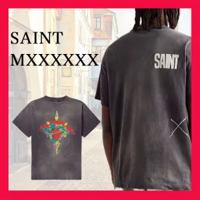 Saint Mxxxxxx  |Crew Neck Pullovers Flower Patterns Unisex Street Style